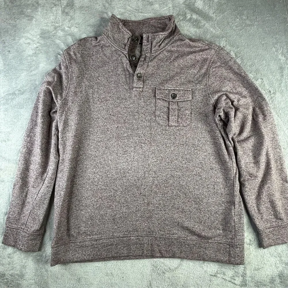 Banana Republic‎ Sweater Mens XL Burgundy Heather Mock Neck Button Henley Pocket